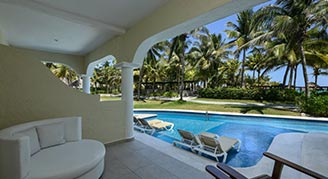 Image of the Beachfront Swim-Up Junior Suite at the El Dorado Royale in Riviera Maya Mexico.
