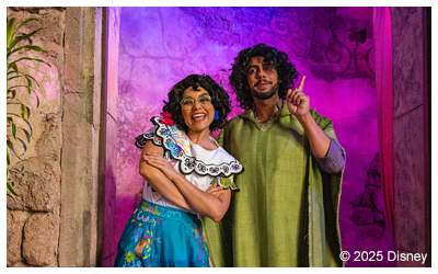 Park actors dressed as Encanto characters.