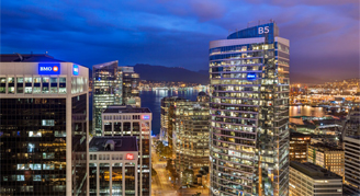 Image of the city of Vancouver from a  City-View Room.