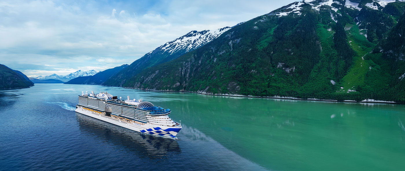 Aerial view of Princess cruise ship in Alaska