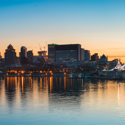 Aerial photo of the Montreal skyline.
