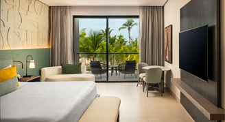 Photo of Partial-Ocean-View Room with one king bed.