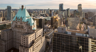 Image of downtown Vancouver from a City-View Room.