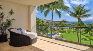 Ocean-View Grand Three-Bedroom Residence balcony at The Resort at Kapalua Bay, Maui