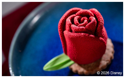Image of a rose shaped dessert served at EPCOT.