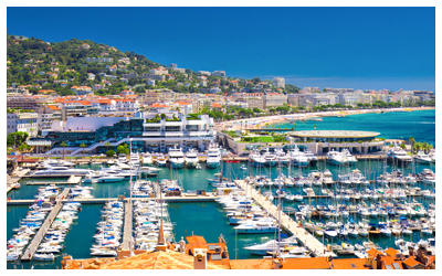 Aerial view of marina in Cannes, France