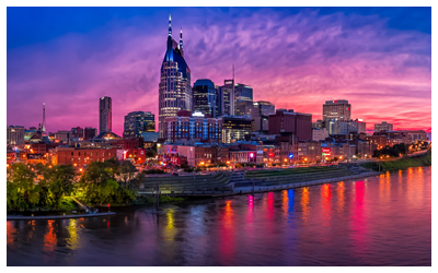 Image of the Nashville cityscape at dusk.