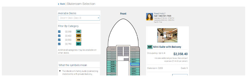 Image of stateroom selection screen.